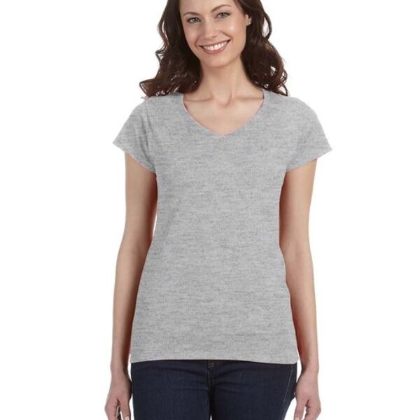 SoftStyle® Ladies' 4.5 oz. Junior Fit V-Neck T-Shirt Thumbnail